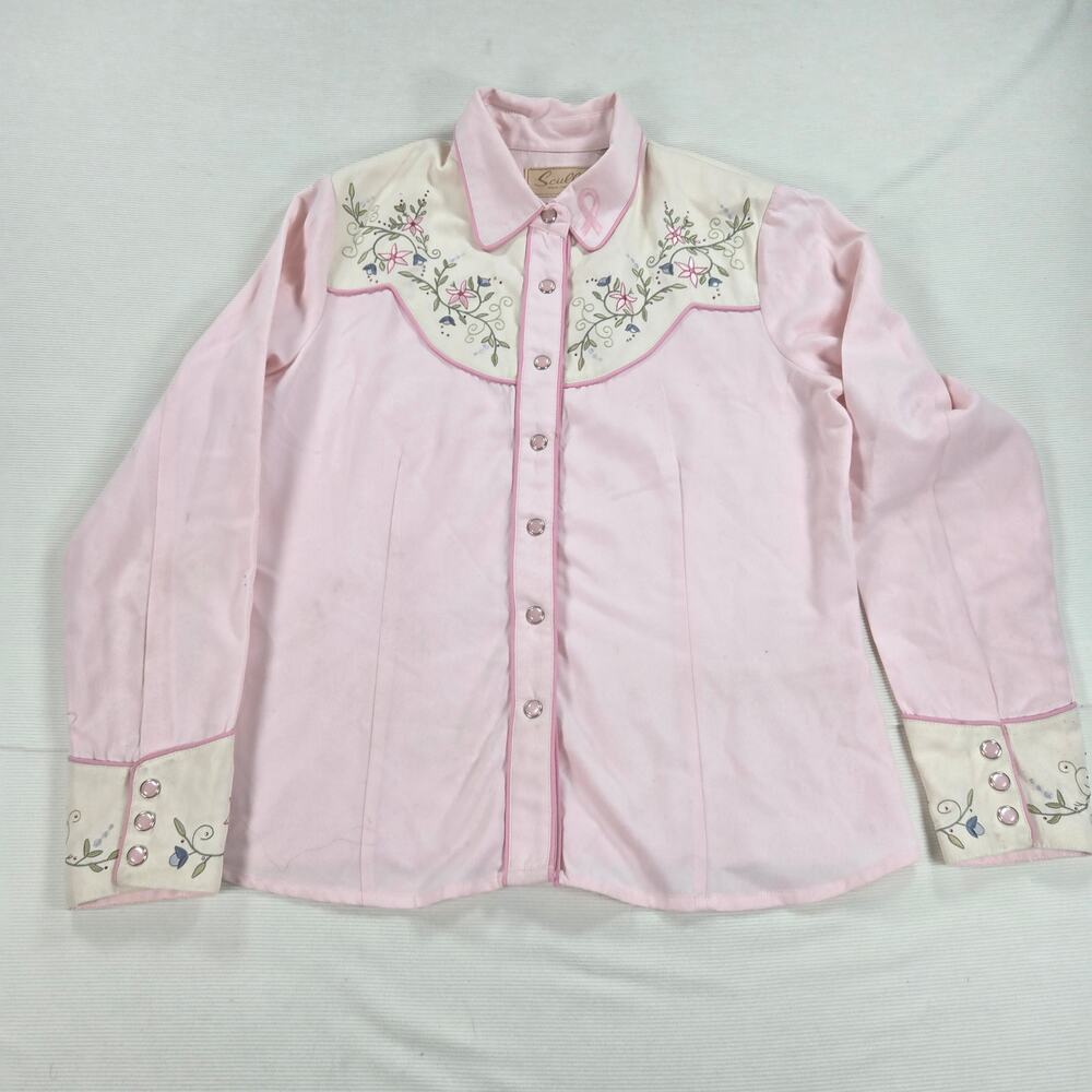 Scully Western Long Sleeve Pink Pearl Snap Floral Shirt‎ Women's Size Medium